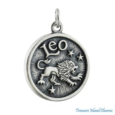 Signo del zodiaco Leo rasgo generoso 925 plata esterlina maciza dije o colgante león Foto 1 de 4