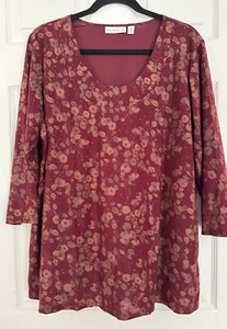 Susan Graver Travel Knit Tunic Top Scoop Neck Wine Red Lined Sequins Size 1X - Picture 1 of 4
