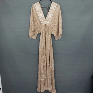 Zury Dress Small Sequin Embroidered Maxi Boho Kimono Sleeve Festival Flowy Chic - Picture 1 of 9
