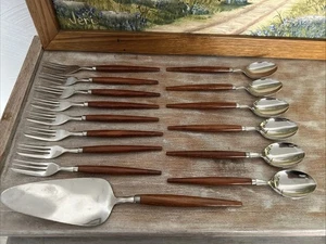 Vintage MCM Dutch Holland Besteckset Teakholz Edelstahl 15-teilig - Bild 1 von 6
