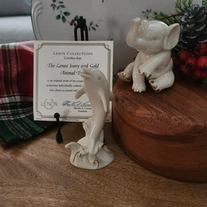 Estatuilla de porcelana Lenox marfil oro 24k animales elefante delfín SIN cisne - Imagen 1 de 5