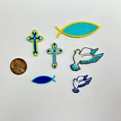 Christian Iron-on Patches: crosses, fish, and doves (six patches) - Image 1 of 3