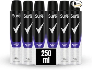 Sure Men Anti Perspirant 48H Active Dry Deodorant, 6 Pack, 250ml Fast delivery - Picture 1 of 2