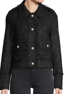 NWT DOLCE CABO Metallic Textured Jacket XS Black Pearl Button Fringe Blazer $159 - Picture 1 of 20