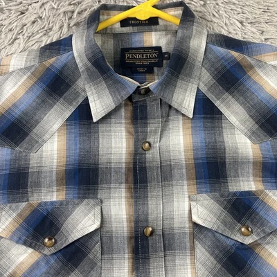 Pendleton Shirt Mens Medium Gray Plaid Frontier Western Pearl Snap Long Sleeve - Image 1 of 4