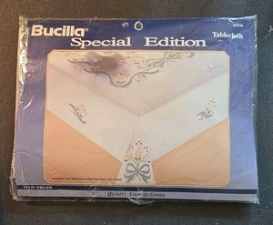 Vtg Bucilla Special Edition Tulip Wreath 52" x 70" Stamped Tablecloth Embroidery - Picture 1 of 7