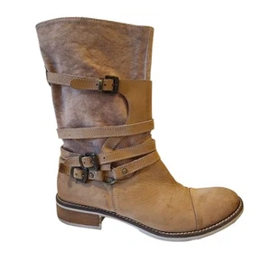 Sundance Mixed Media Legend Boots Mid-Calf Straps Leather Tan Sz 9/9.5 US 40 EU - Picture 1 of 15