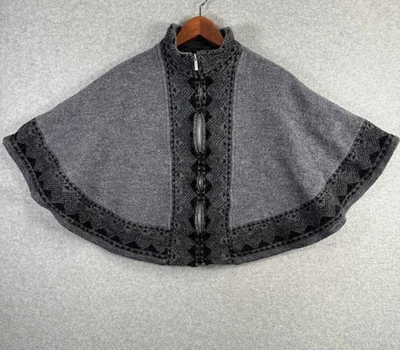 Poncho Katie Todd Capa Encogida 100% Lana Cremallera Gris S/M Boho Azteca Defecto Leer Foto 1 de 4