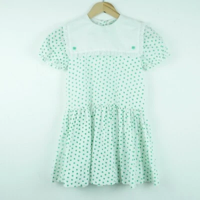 Vintage 6X Girls Dress Sailor Collar Lace Trim Lucky Clover Novelty Print Ruffle - Image 1 of 4