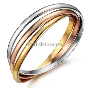 Triple Rolling Rose Gold Tone Silver Stainless Steel Bangle Girls Bracelet - Picture 1 of 1