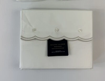 Ralph Lauren Malin Scallop Organic Cotton King Flat Sheet Silver New - Image 1 of 4