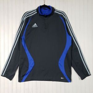 Adidas Mens Pullover Jacket Size M ¼ Zip Grey Blue Stripe Long Sleeve Climacool