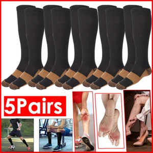 5 Pairs Copper Compression Socks 20-30mmHg Graduated Support Mens Womens S-XXL - Picture 1 of 17