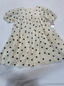 Girl’s Cat & Jack Polka Dot Short Sleeve Dress Medium (6-7)With Pockets Ivory - Picture 1 of 12