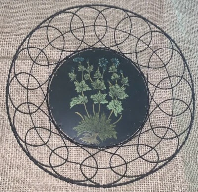 "Cesta de alambre francesa pintada Tole flor azul botánica de colección 10"" diámetro 2,25"" T" Foto 1 de 4