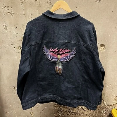 Denim 24/7 Lady Rider Patch Stretchy Denim Oversized Jean Jacket 24W Biker - Image 1 of 4