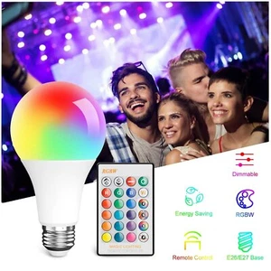 A19 16 Color Changing Light Bulbs with Remote E26 E27 Dimmable LED Light Bulb - Picture 1 of 8