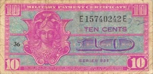 US / MPC 10 centavos ND. Billete circulado serie 521 1952 placa 36 M6 - Imagen 1 de 2