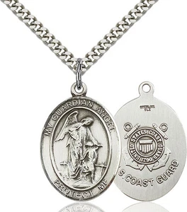 925 Sterling Silber Schutzengel Küstenwache Militär Katholisch Medaille Halskette - Bild 1 von 1