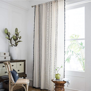 Linen Textured Curtains for Living Room Semi-Blackout Window Drapes with Tassel