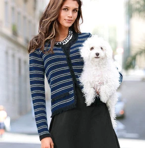 NEU KURZ STRICKJACKE TWEED-OPTIK  FRANSEN 36/38 CHILLYTIME schwarz-blau *497061 - Bild 1 von 10