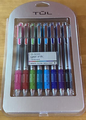 TUL Retractable Gel Pens Needle Point 0.5 mm Bright Ink Colors 8-Pack Brand New