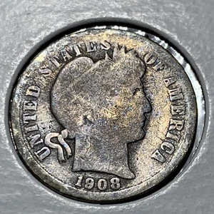 United States Barber Dime 1908.... NICE Condition ~ Natural Toning!!! - Bild 1 von 8