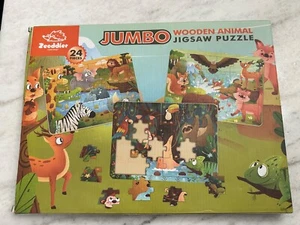 Nuovo 3 Pack Zeoddler Jumbo Puzzle Animali in Legno Safari Foresta Giungla 24PZ - Foto 1 di 3