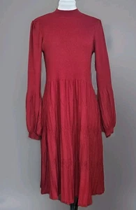 Draper James RSVP NWT Womens Sz Large Red Knit Bell Sleeve High Neck Midi Dress - Picture 1 of 20