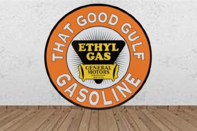 Gulf Gasoline  Porcelain Enamel Heavy Metal Sign 30 Inches Double  Side - Image 1 of 3
