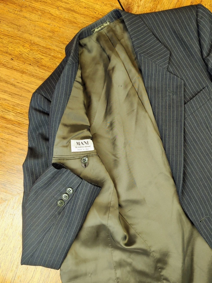 Abrigo Blazer Chaqueta Abrigo Deportivo Mani Armani 36R Gris Rayas Lana Virgen De Colección  Foto 1 de 4