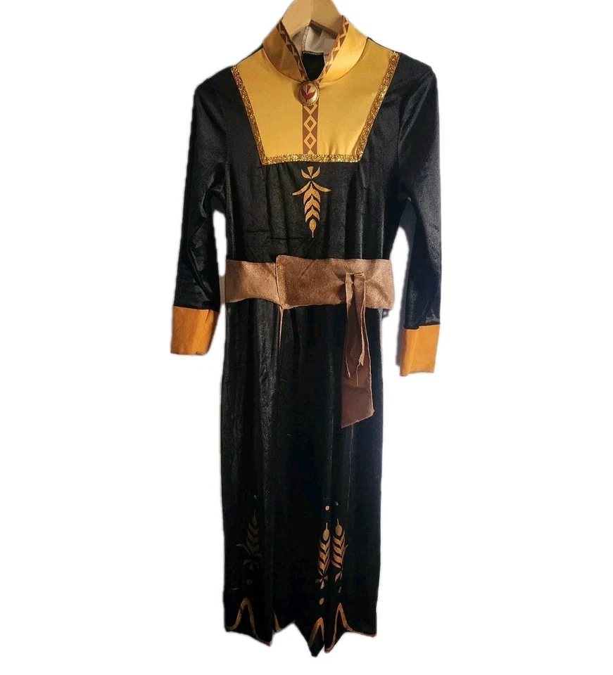 Vestido túnica Disney Frozen 2 Anna preto cetim como detalhes dourados manga longa médio. - Imagem 1 de 4