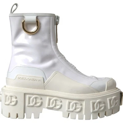 Dolce & Gabbana Piel Blanca Goma Logo Botines Mujer Zapatos Auténtico - Imagen 1 de 4