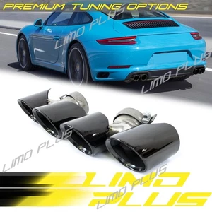 Black Exhaust Tips for Porsche 911 Carrera 991.2 Non-PSE 2016 2017 2018 - Picture 1 of 12