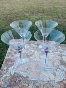 4-Pier 1 Colbalt Blue Teardrop Drip Stiel Martini Cosmo Glas 7" Cocktail - Bild 1 von 9