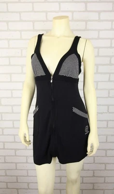 Vintage Y2K Bebe Black Stripe Mini Tank Dress Womens M Full Zip Jersey Pockets - Image 1 of 4