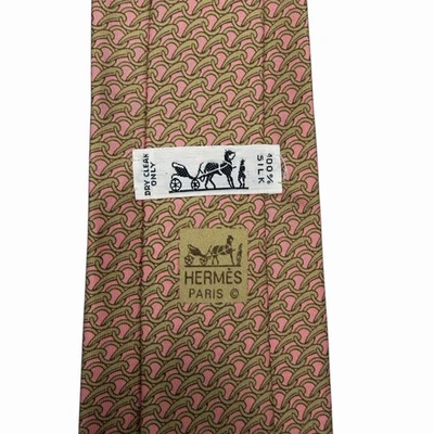 Hermes мужской галстук цепочка звенья розовый и желтовато-коричневый шелк 7571 SA 3 5/8» (W) x 59,25» (L) euc - Изображение 1 из 4