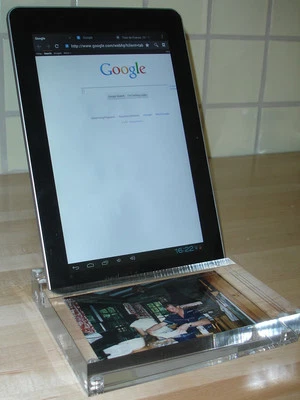 Tablet Stand, Crystal Clear Acrylic Stand with Picture Holder - Image 1 of 4