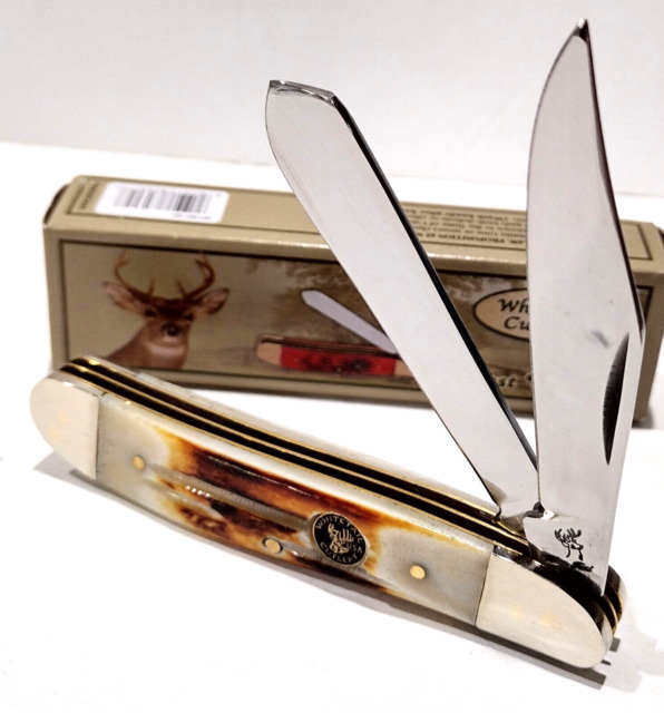 Deer Buck Spring Assisted Pocket Knife Flipper Gold Ti Liners Black Blade  EDC