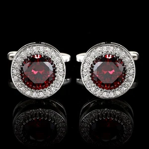 Men Cufflinks 1 Pair of Shirt Luxury Cuff Links Round Jewelry Rhinestone Classic - Picture 1 of 3