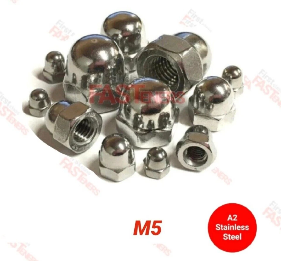 FIRST CLASS FASTENERS M5 - 5mm Dome Nut Hex Cap Acorn Crown Stainless Steel A2-70 (304)