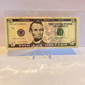 Quad S/N $5 Dollar Bill Series 2017A (18755553) Fancy S/N * US Paper Currency - Picture 1 of 2