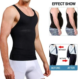 Mens Slimming Tummy Slim Shirt Body Shaper Belly Girdle Underwear Shapewear Vest - Picture 1 of 29