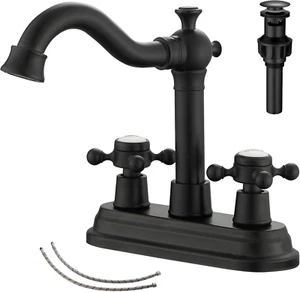 Bathroom Faucet Matte Black 2 Handles 4 Inches Centerset RV Black Bathroom Vanit - Picture 1 of 12