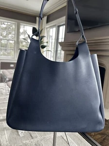 Neiman Marcus Vegan Leather Navy Blue Shoulder Tote Bag - Picture 1 of 5