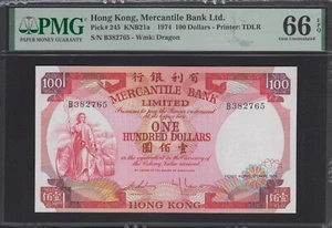 Hong Kong , Mercantile Bank Ltd. 100 Dollars 1974 P#245 PMG 66 EPQ .GEM UNC . - Picture 1 of 2