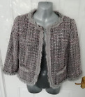 M&S Size 10 Grey Pink Black White Boucle Style Open Jacket Blazer Lined