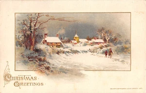 1913 Schmucker? Village in Winter Christmas Greetings post card Winsch - Picture 1 of 2