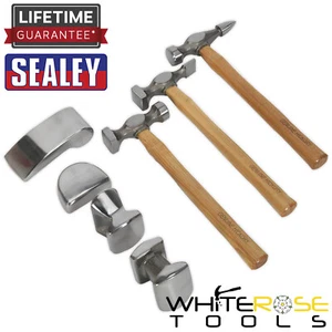 Sealey Panel Beating Set 7pc Drop-Forged Hickory Shafts Steel Dollies Hammers - Picture 1 of 7