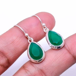 Emerald (Lab-Created) 925 Sterling Silver Handmade Earring 1.17" E_9508_347_5 - Picture 1 of 3